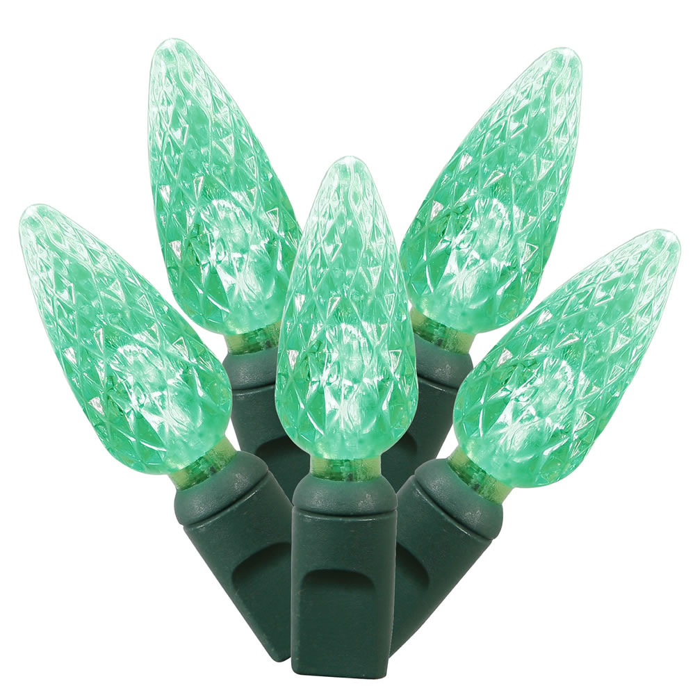 50Lt LED Bulb Green & Green Wire C6 End Connecting Light Set - 6 in. x 25 ft. LED Bulb