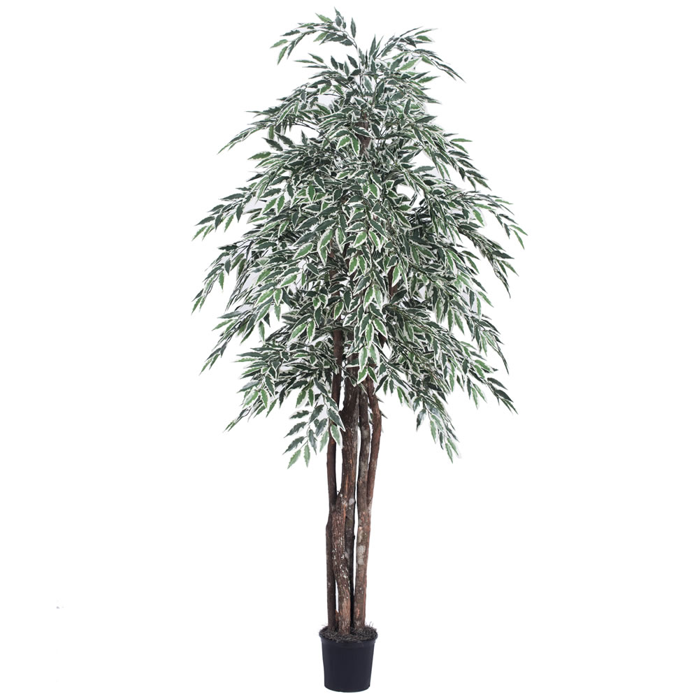 6 ft. Artificial Green & White Variegated Smilax Executive Tree in Black Pot