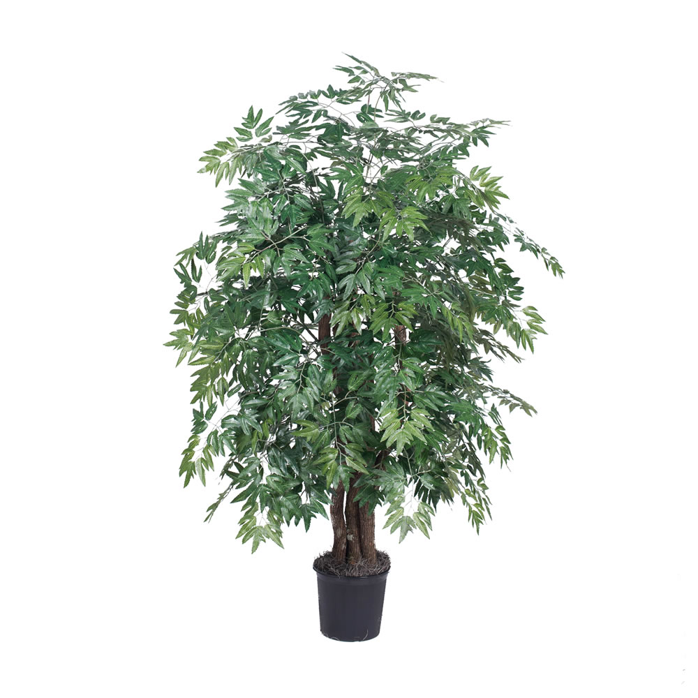 4 ft. Artificial Extra Full Ming Aralia Silk Bush Tree in Black Pot