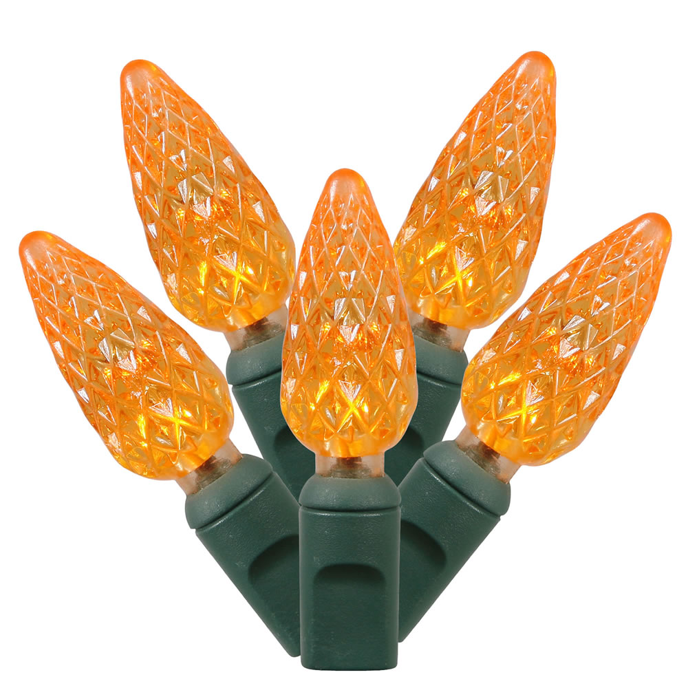 100 Orange C6 LED Lights on Green Wire, 34 ft. Christmas Light Set with 4 in. Spacing