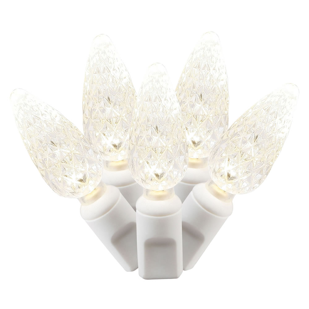 X4W8101 100 Warm White C6 LED Lights on White Wire, 34 ft. Christmas Light Set with 4 in. Spacing