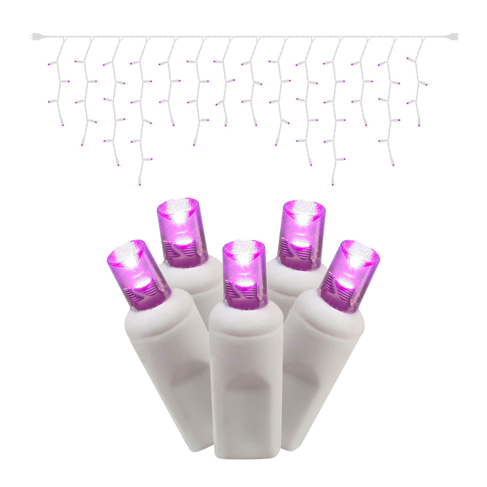 X6W3306 70 Purple Wide Angle LED Icicle Light on White Wire, 9 ft. Christmas Light Set