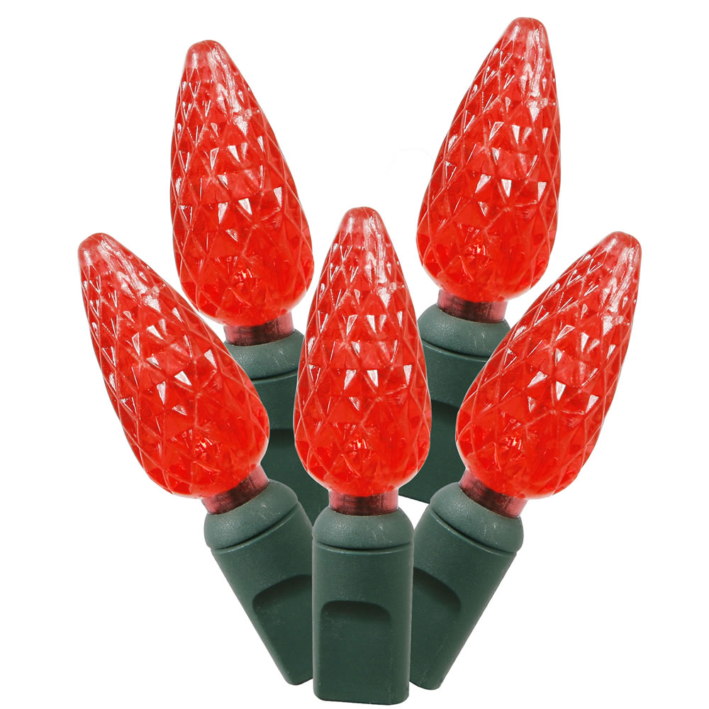 200 Red C6 LED Lights on Green Wire, 100 ft. Christmas Light Set with 6 in. Spacing