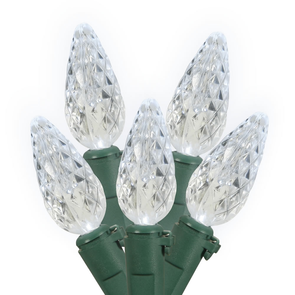 200 Cool White C6 LED Lights on Green Wire, 100 ft. Christmas Light Set with 6 in. Spacing
