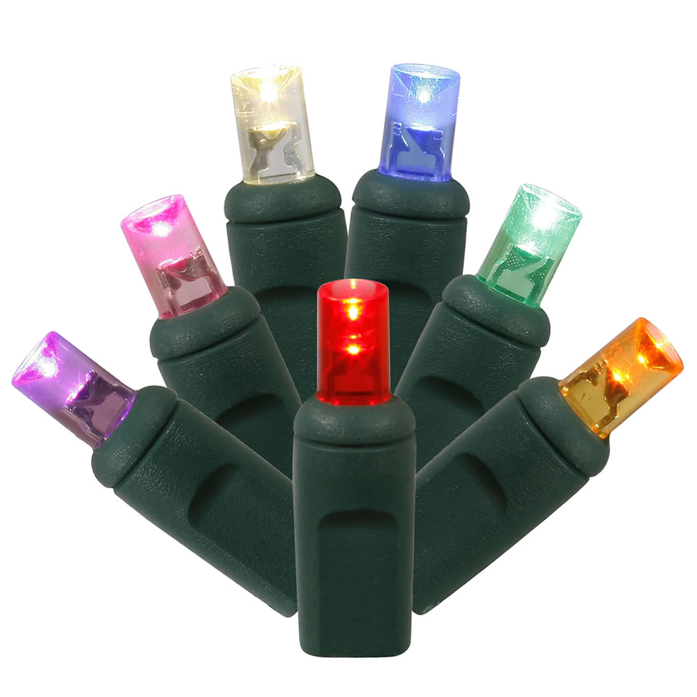 50 Multicolor Wide Angle LED Lights on Green Wire, 25 ft. Christmas Light Set with 6 in. Spacing