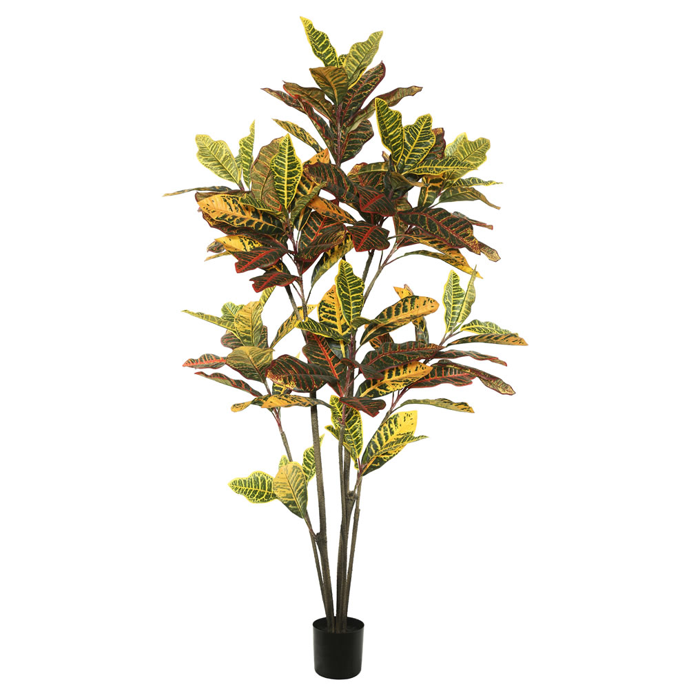 6 ft. Potted Artificial Green & Orange Cronton Tree with 140 Leaves