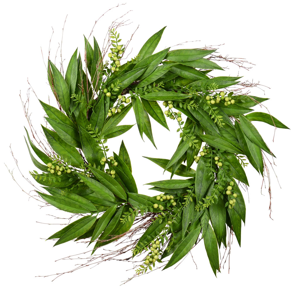 24 in. Green Willow White Berries Wreath
