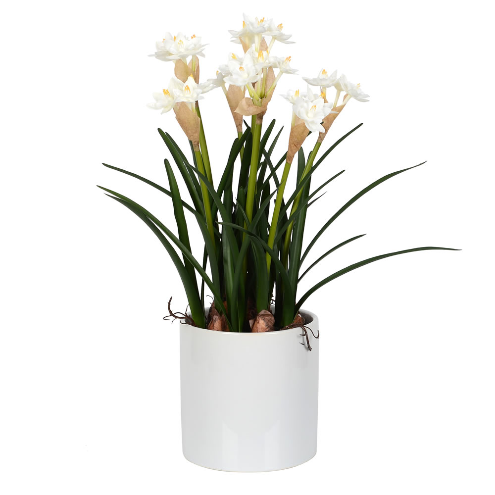 16.5 in. White Daffodil in Ceramic Pot