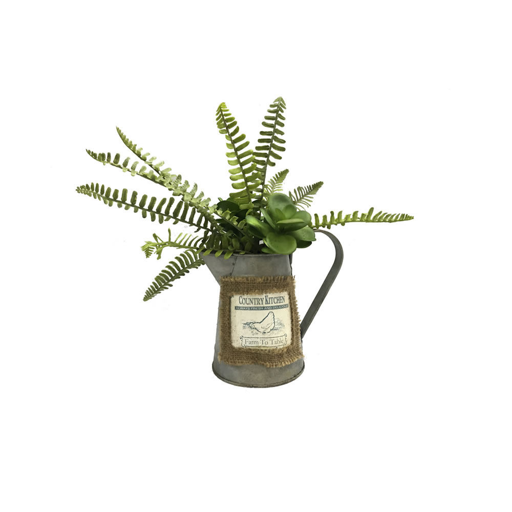 12 in. Green Fern in Rustic Watering Can