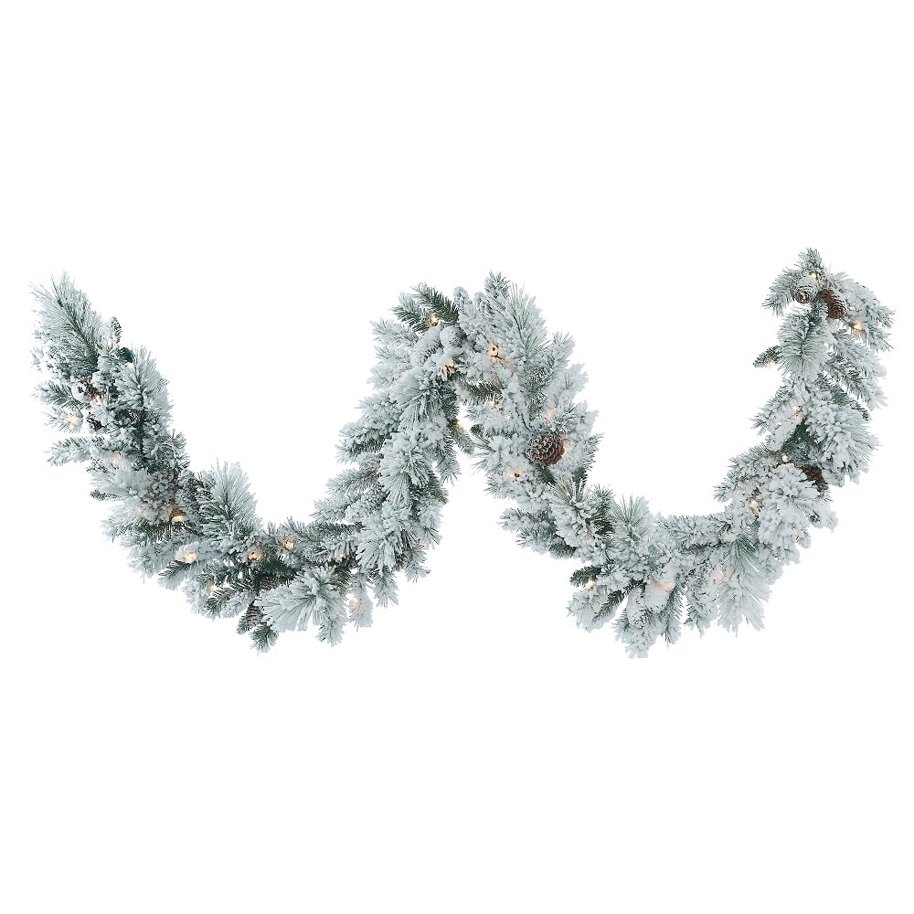 B160312 9 ft. x 12 in. Flocked White on Green Ashton Pine Artificial Christmas Garland with 50 Clear Dura-Lit Light -  Vickerman