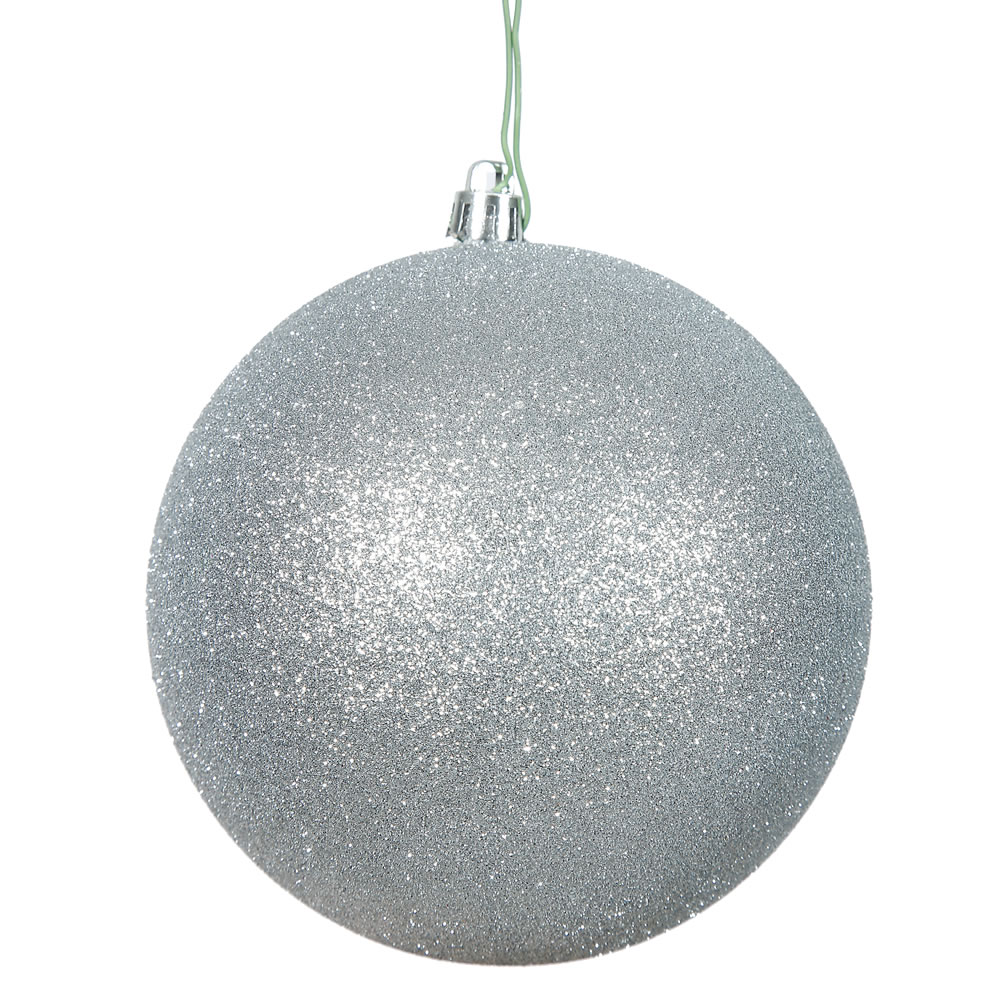 3 in. Silver Glitter Ball Christmas Ornament with Drilled  12 per Bag