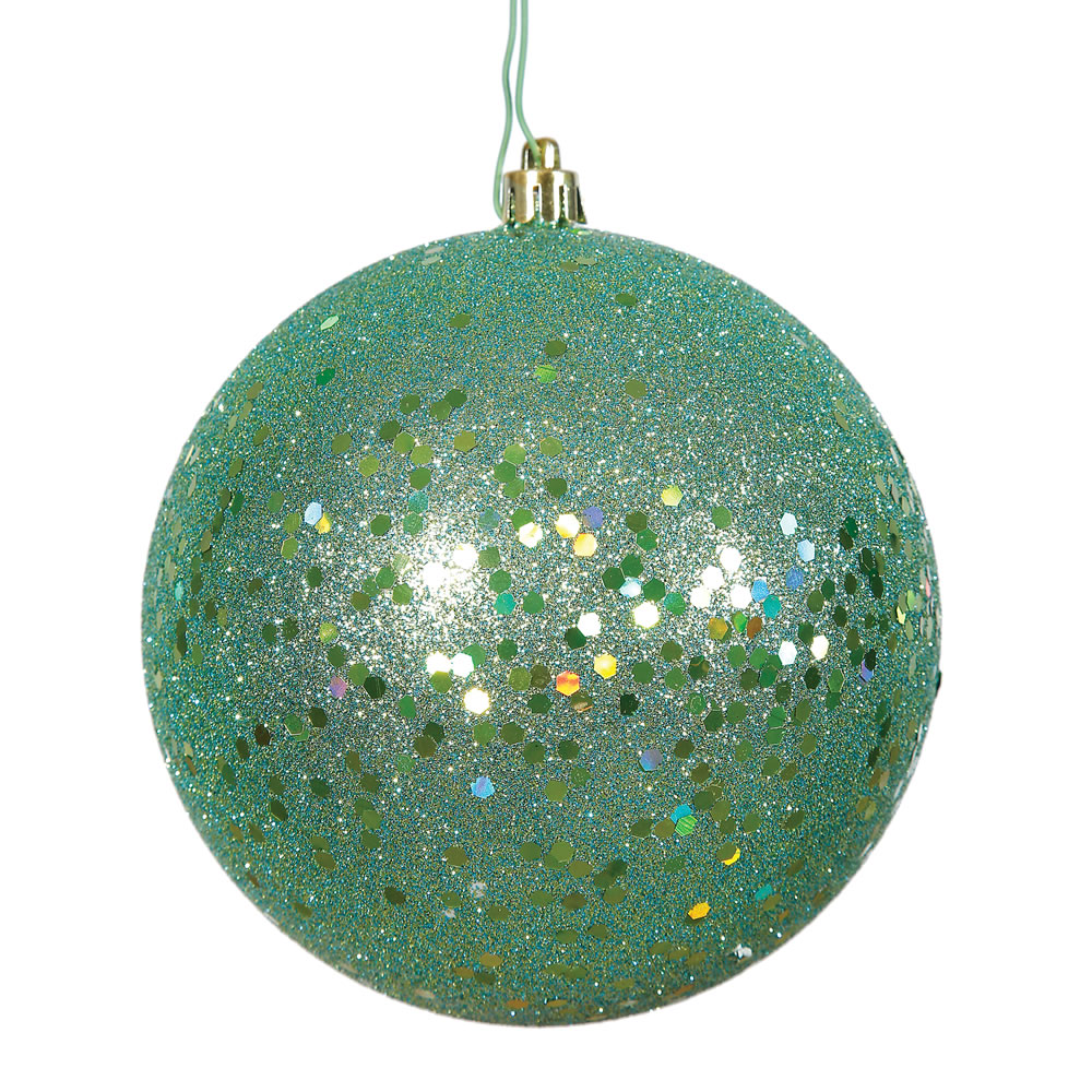 4 in. Seafoam Sequin Finish Ball Ornament with Drilled  6 per Bag