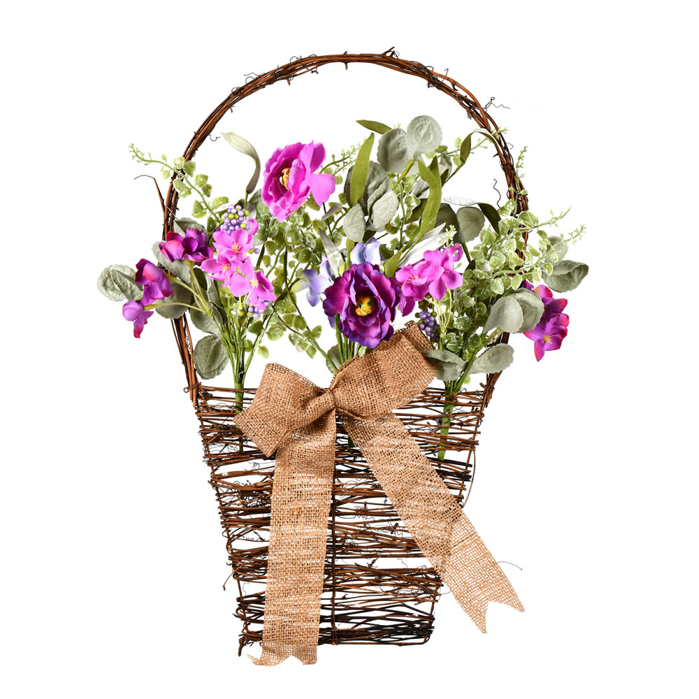 FG180101 20 in. Artificial Mixed Purple Flower Basket
