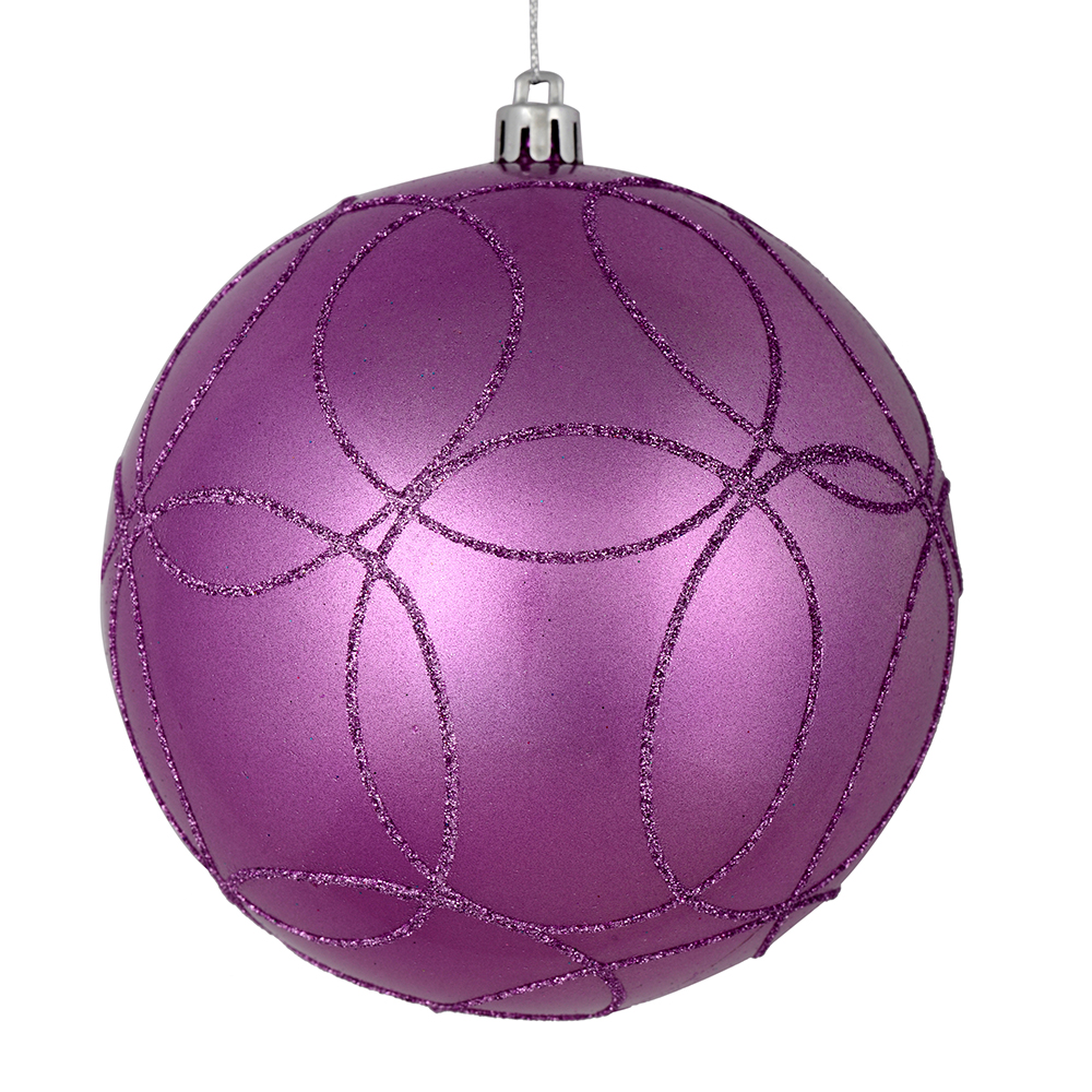 4 in. Orchid Candy Ball Ornament with Circle Glitter Pattern  4 per Bag
