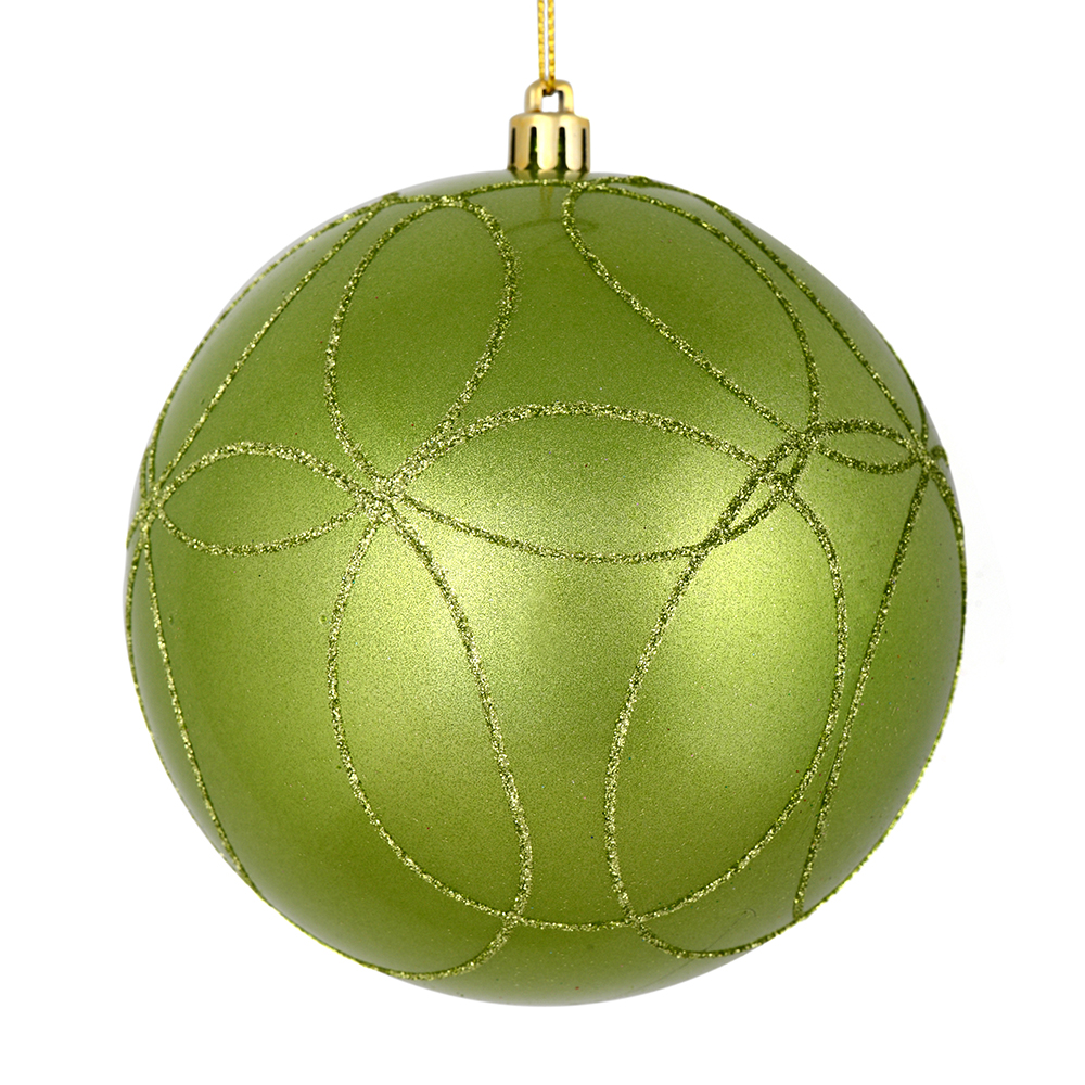 4.75 in. Celadon Candy Ball Ornament with Circle Glitter Pattern  4 per Bag