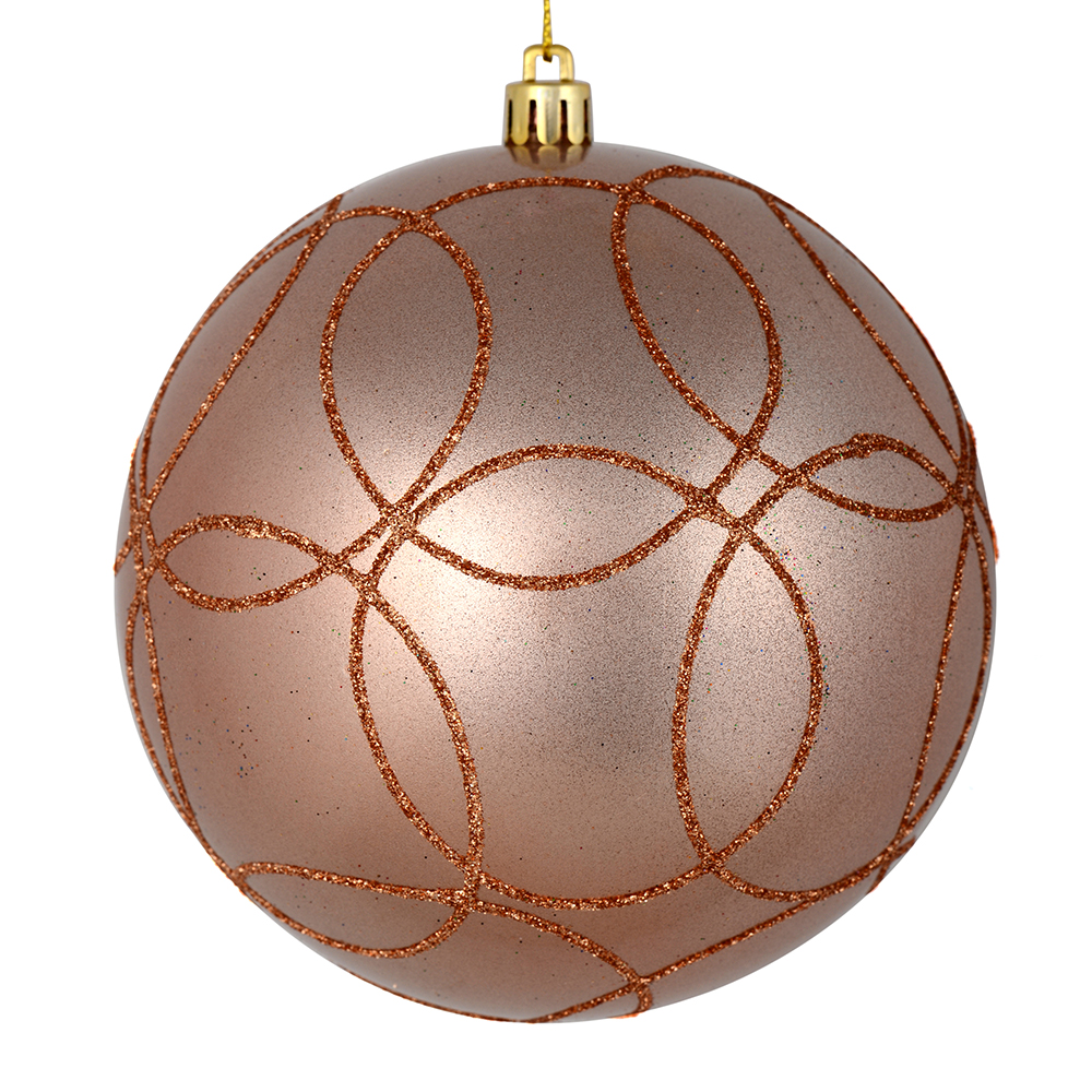 N182558D 4.75 in. Rose Gold Candy Ball Ornament with Circle Glitter Pattern  4 per Bag