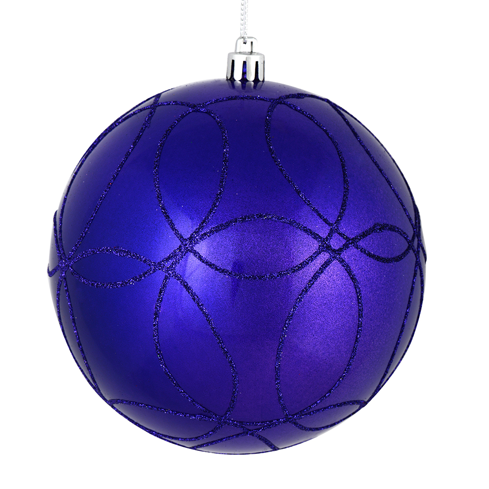 4.75 in. Purple Candy Ball Ornament with Circle Glitter Pattern  4 per Bag