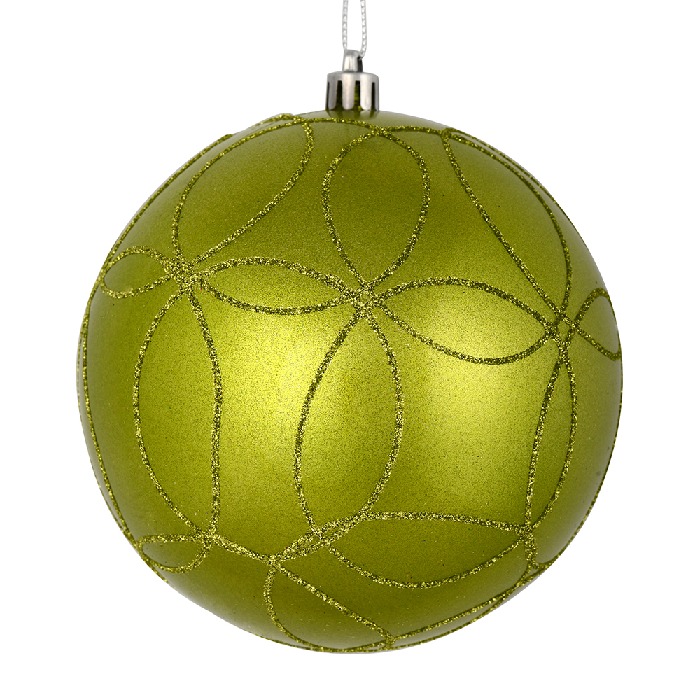 6 in. Lime Candy Ball Ornament with Circle Glitter Pattern  3 per Bag