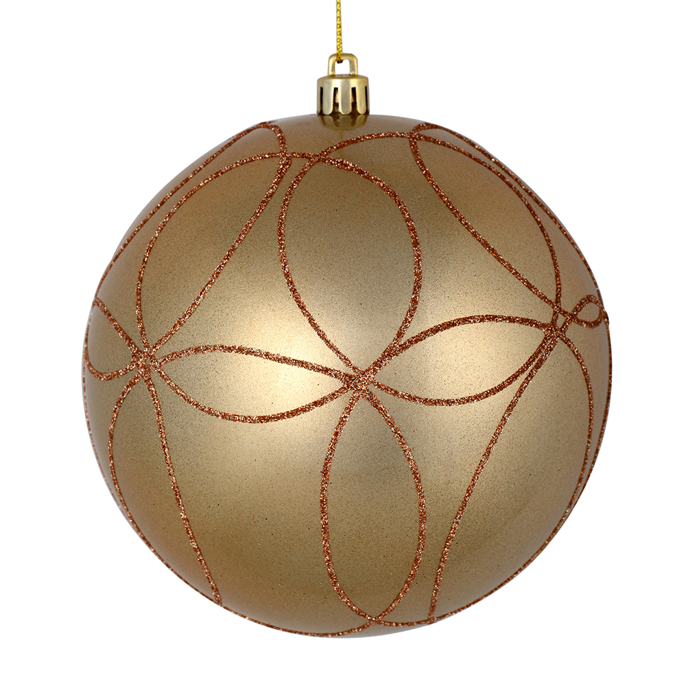 6 in. Cafe Latte Candy Ball Ornament with Circle Glitter Pattern  3 per Bag
