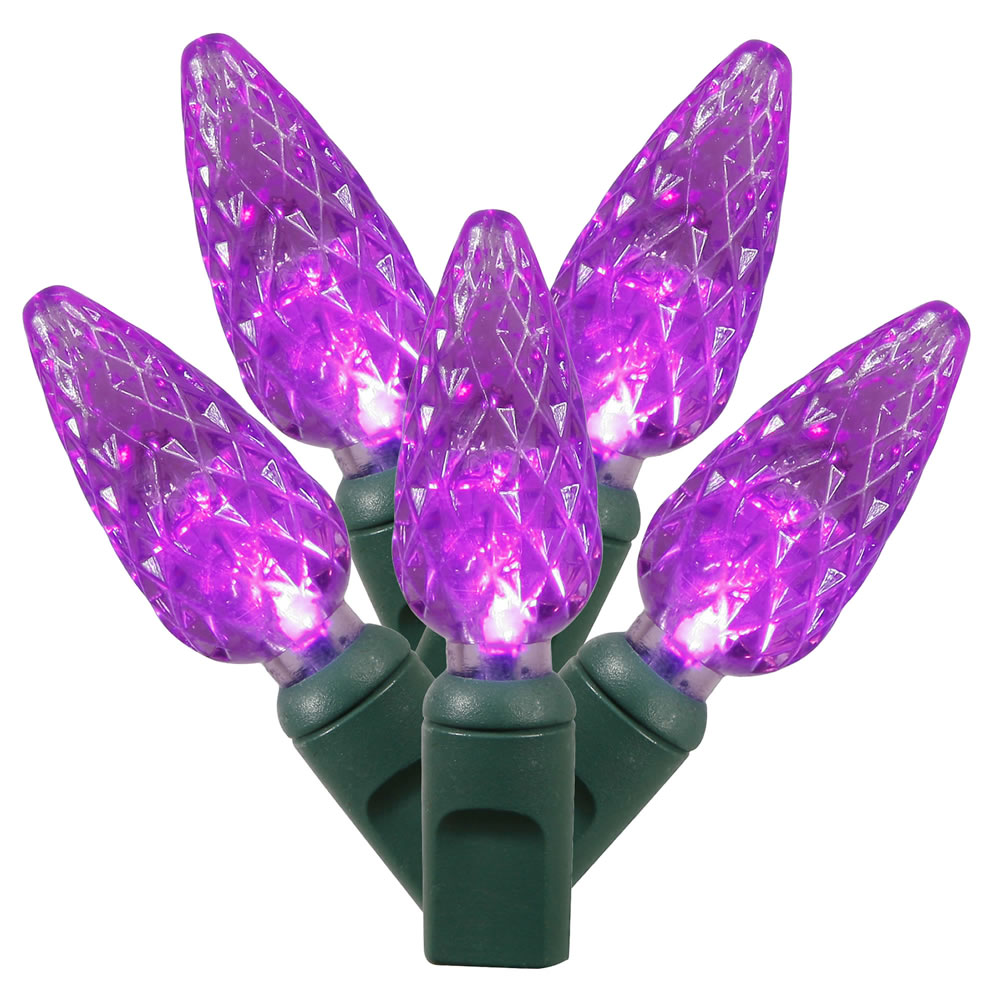 X4G8106 100 Light Purple C6 LED Light on Green Wire with 4 in. Spacing & 34 ft. Christmas Light Strand End Connecting Set -  Vickerman