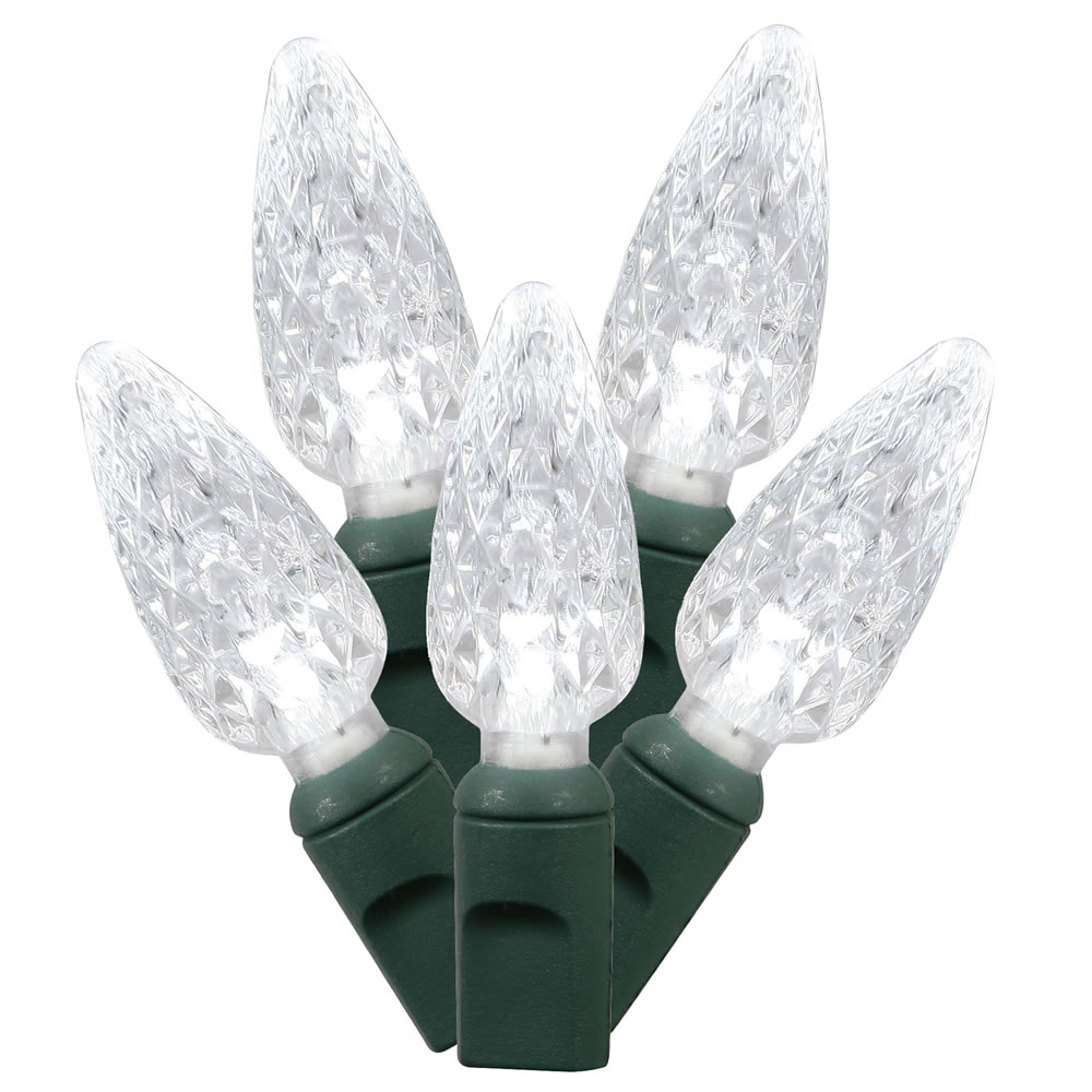 100 Light Pure White C6 LED Light on Green Wire with 4 in. Spacing & 34 ft. Christmas Light Strand End Connecting Set