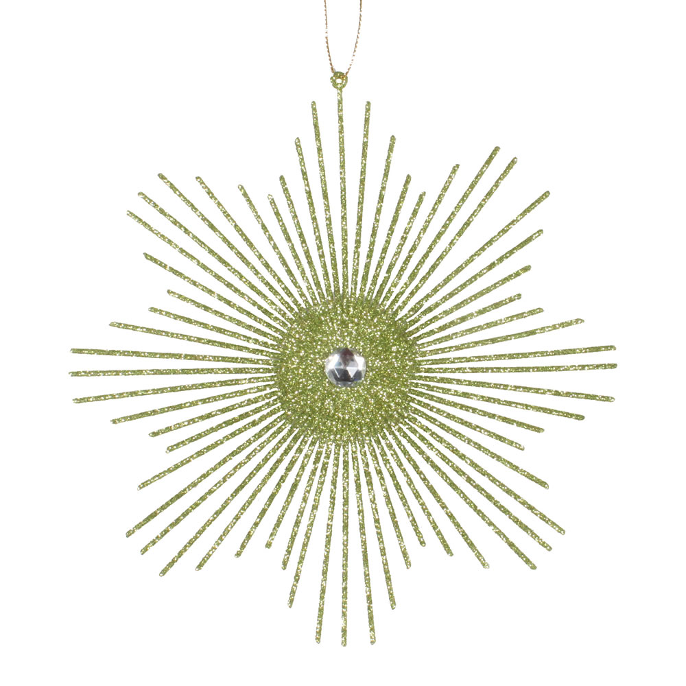 6.5 in. Lime Glitter Snowflake Burst Christmas Ornament  6 per Bag