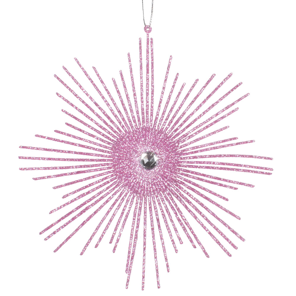 6.5 in. Pink Glitter Snowflake Burst Christmas Ornament  6 per Bag