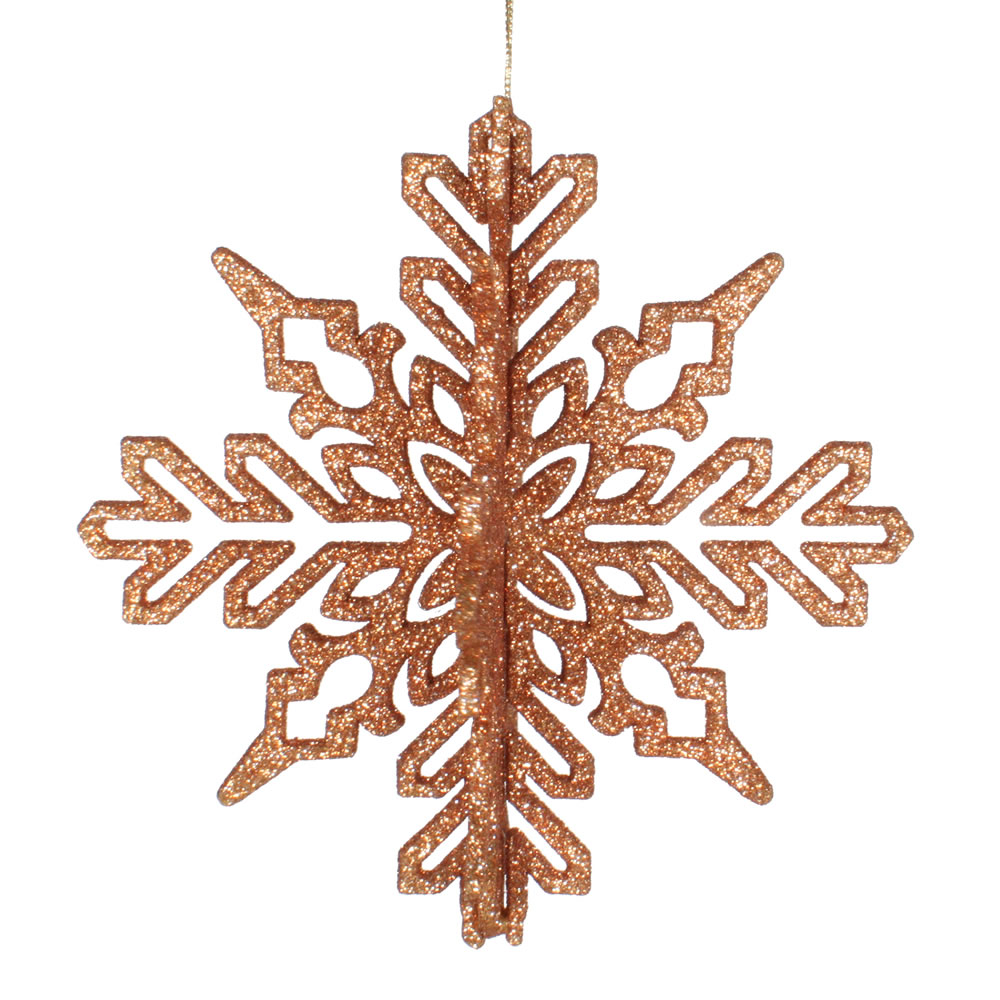 M187358 6 in. Rose Gold 3D Glitter Snowflake Christmas Ornament  3 per Bag
