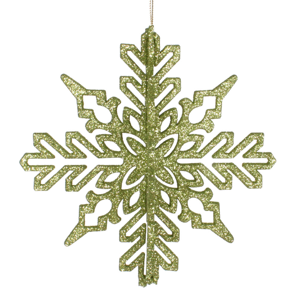 6 in. Lime 3D Glitter Snowflake Christmas Ornament  3 per Bag