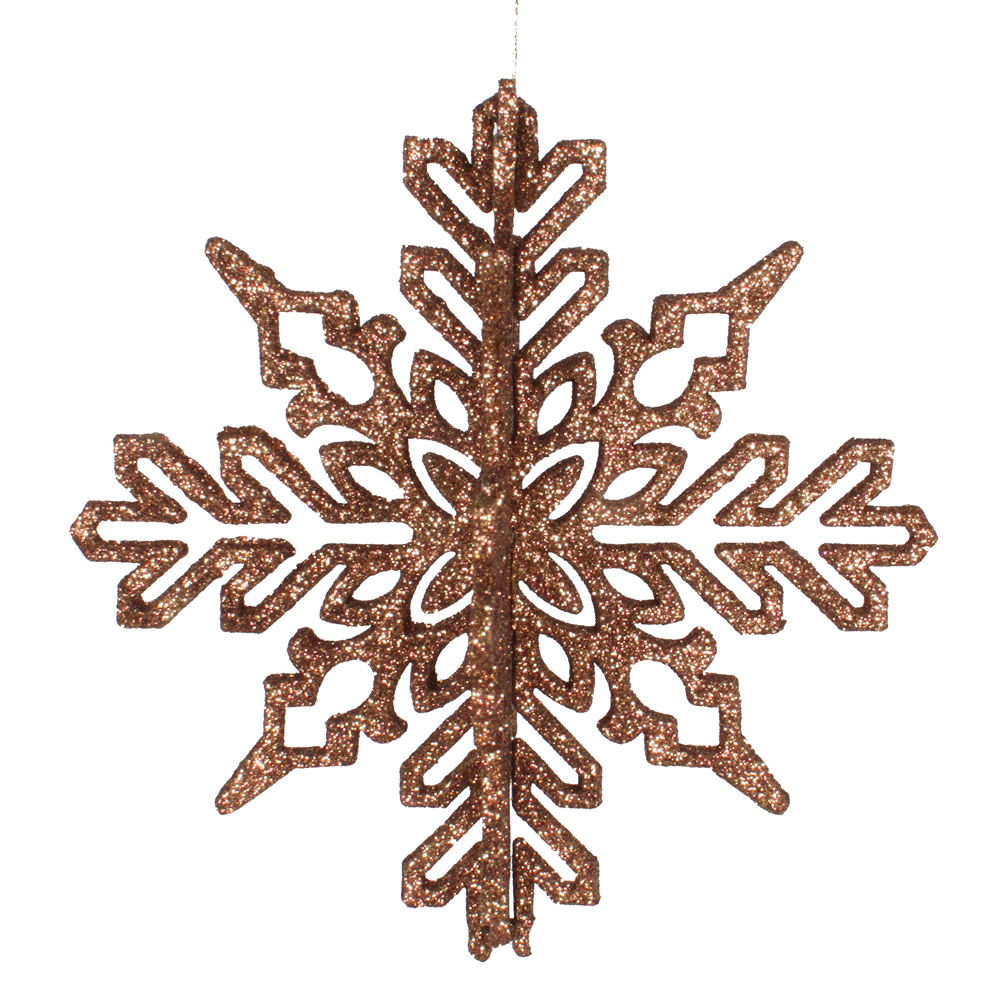 6 in. Mocha 3D Glitter Snowflake Christmas Ornament  3 per Bag