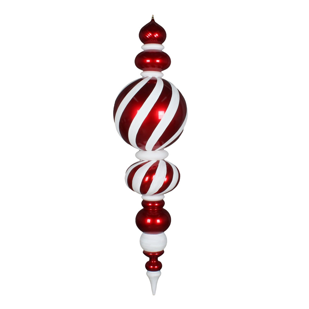 M180104 62 in. Jumbo Red & White Finial Stripe Center Ornament