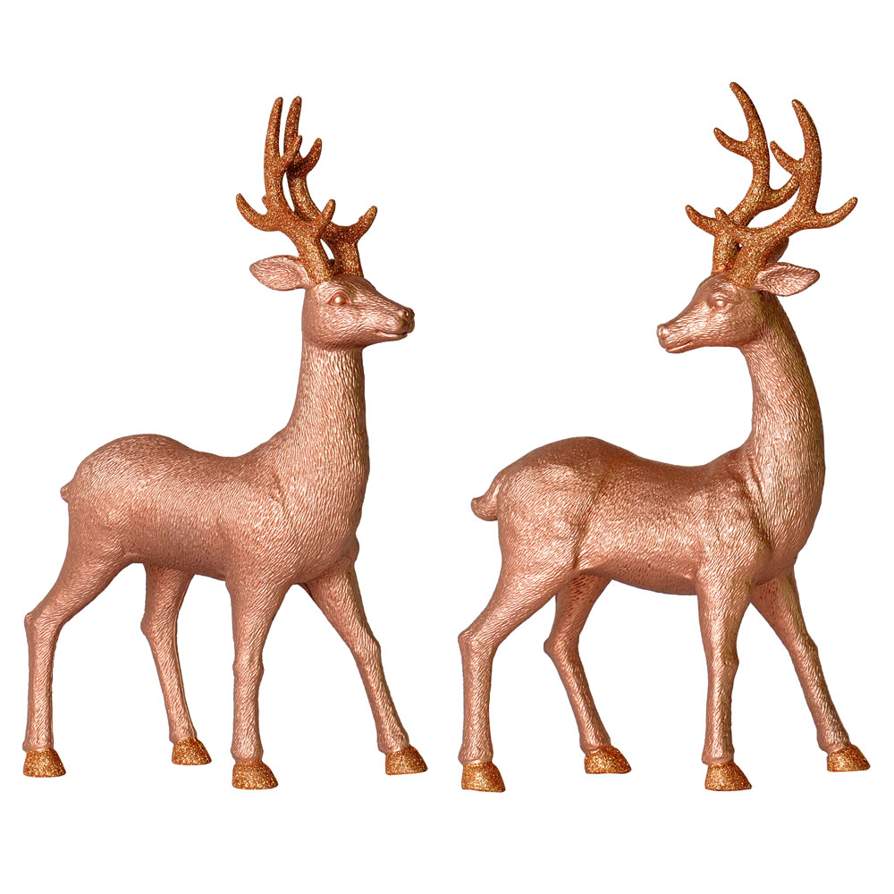 MC187358 16.5 in. Rose Gold Deer Ornament with Glitter  2 per Pack