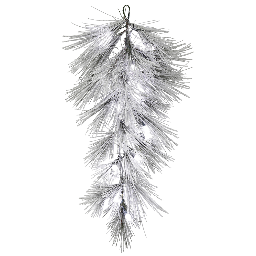 32 in. Flocked White on Green Alder Long Needle Pine Tear Drop with C7 15 White LED