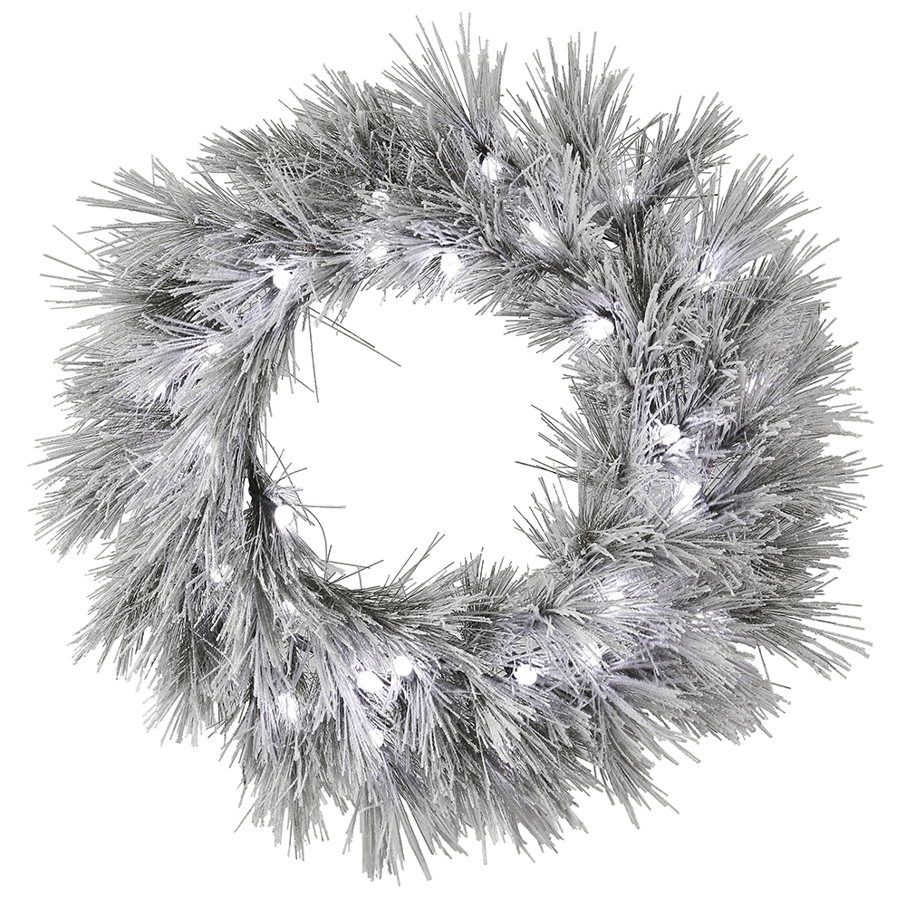 36 in. Flocked Alder Long Needle Pine Wreath with C7 30 White LED