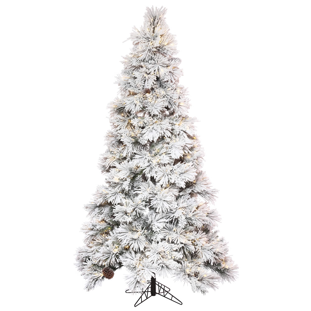 K171061LED 6 ft. x 30 in. Flocked Atka Pencil Christmas Tree with 3 mm 550 Warm White LED Light -  Vickerman