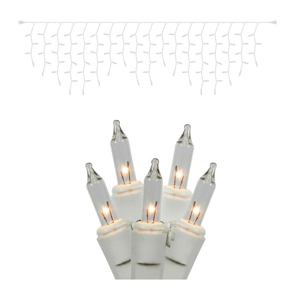 100 Light Clear Mini Icicle Light on White Wire  9 ft. Christmas Light Strand End Connecting Set Set