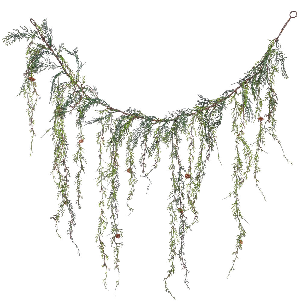 4 ft. Weeping Cedar Artificial Green Christmas Garland with Cones & 189 Tip Count