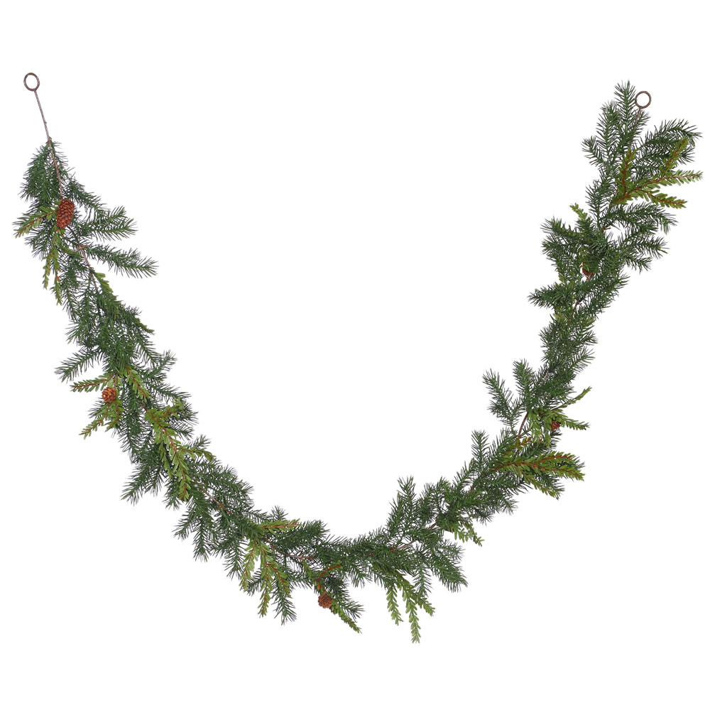 6 ft. Hemlock-Angel Pine Artificial Green Christmas Garland with Cones & 88 Tip Count
