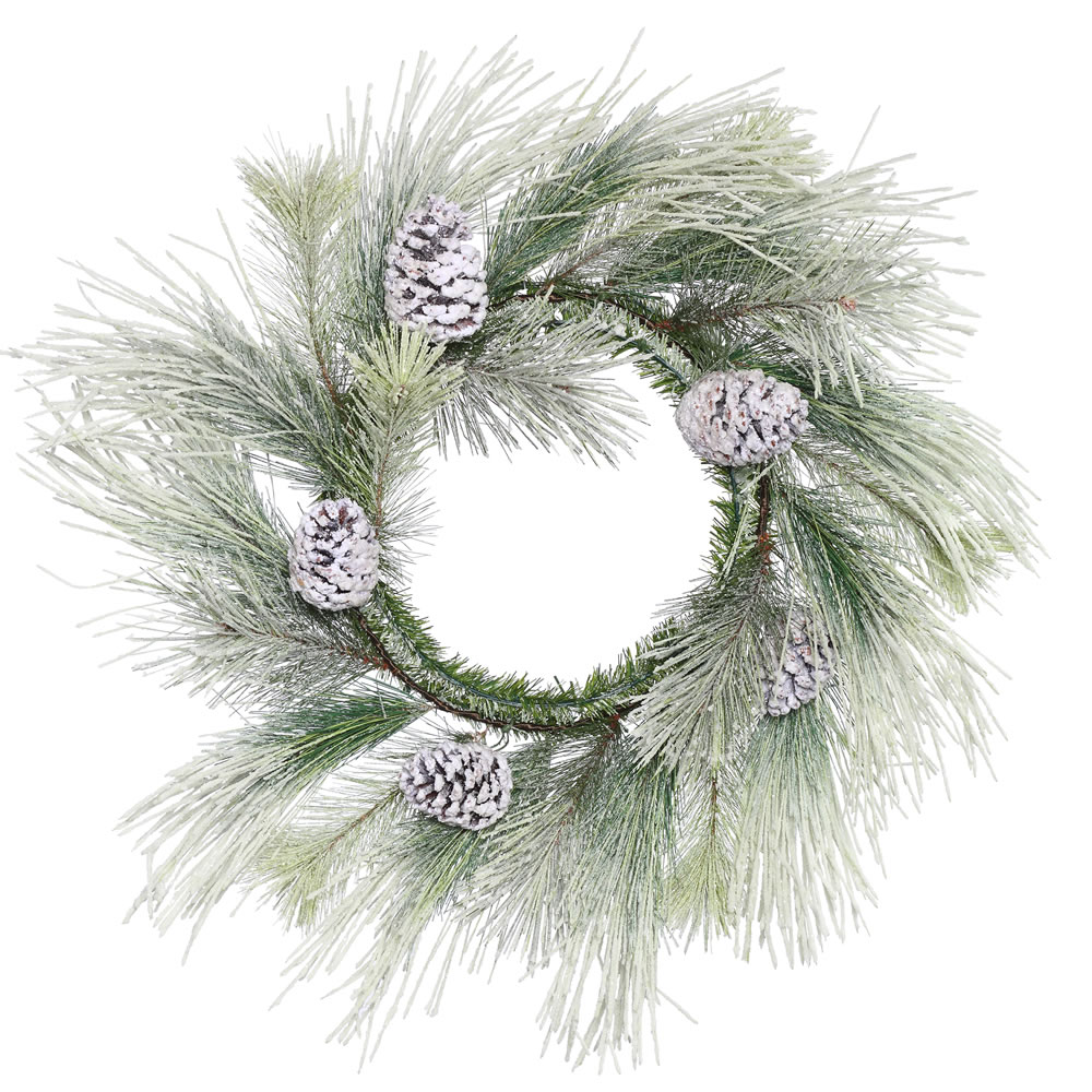 E153224 22 in. Frosted Norway Pine Artificial Christmas Wreath Unlit with 22 Tip Count -  Vickerman