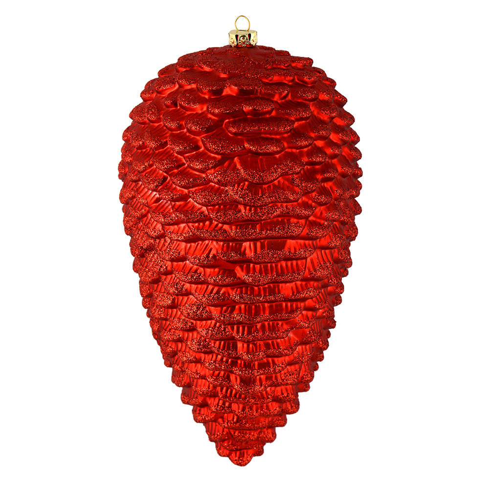 7 in. Red Matte Glitter Pinecone Christmas Ornament  4 per Bag