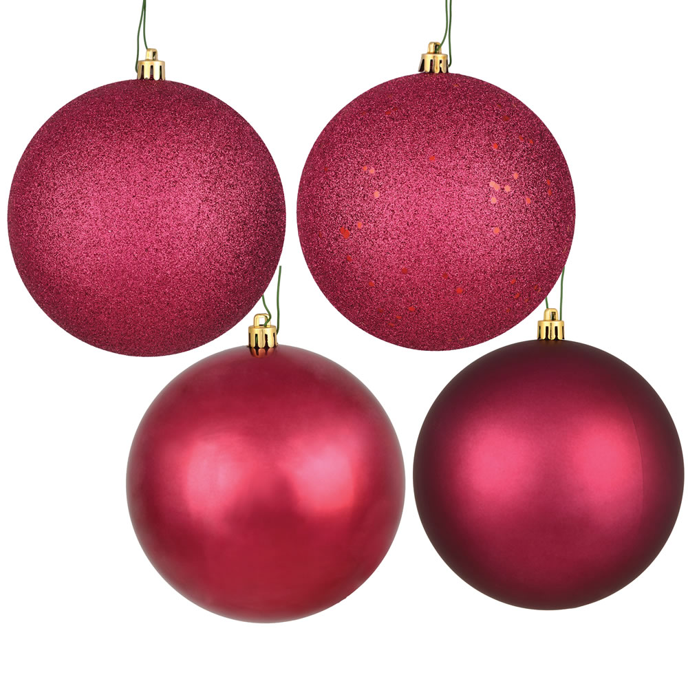 6 in. Berry Red Assorted Ball Ornament with Drilled  4 per Bag
