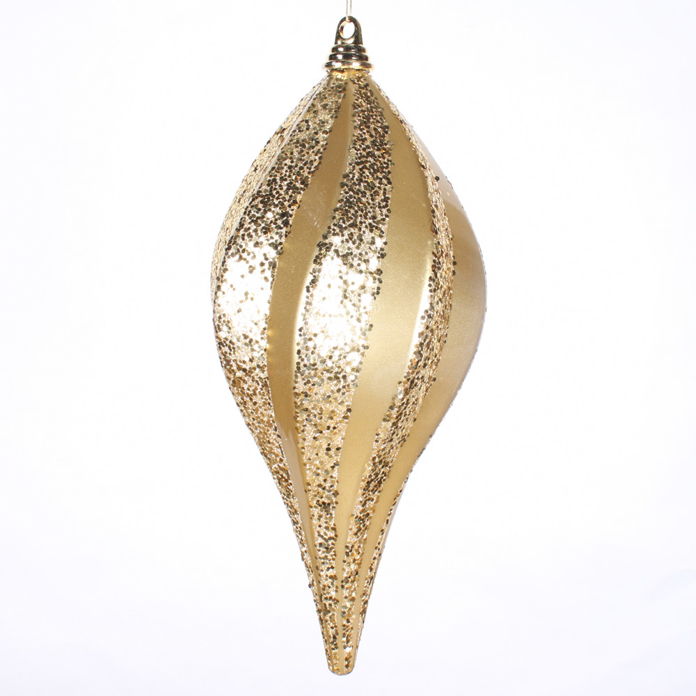 8 in. Gold Candy Glitter Swirl Drop Christmas Ornament