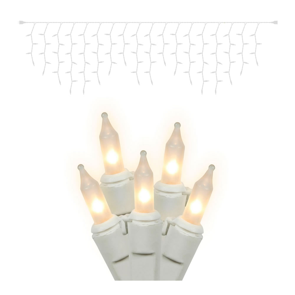100 Light White Mini Light Icicle Light on White Wire  9 ft. Christmas Light Strand End Connecting Set
