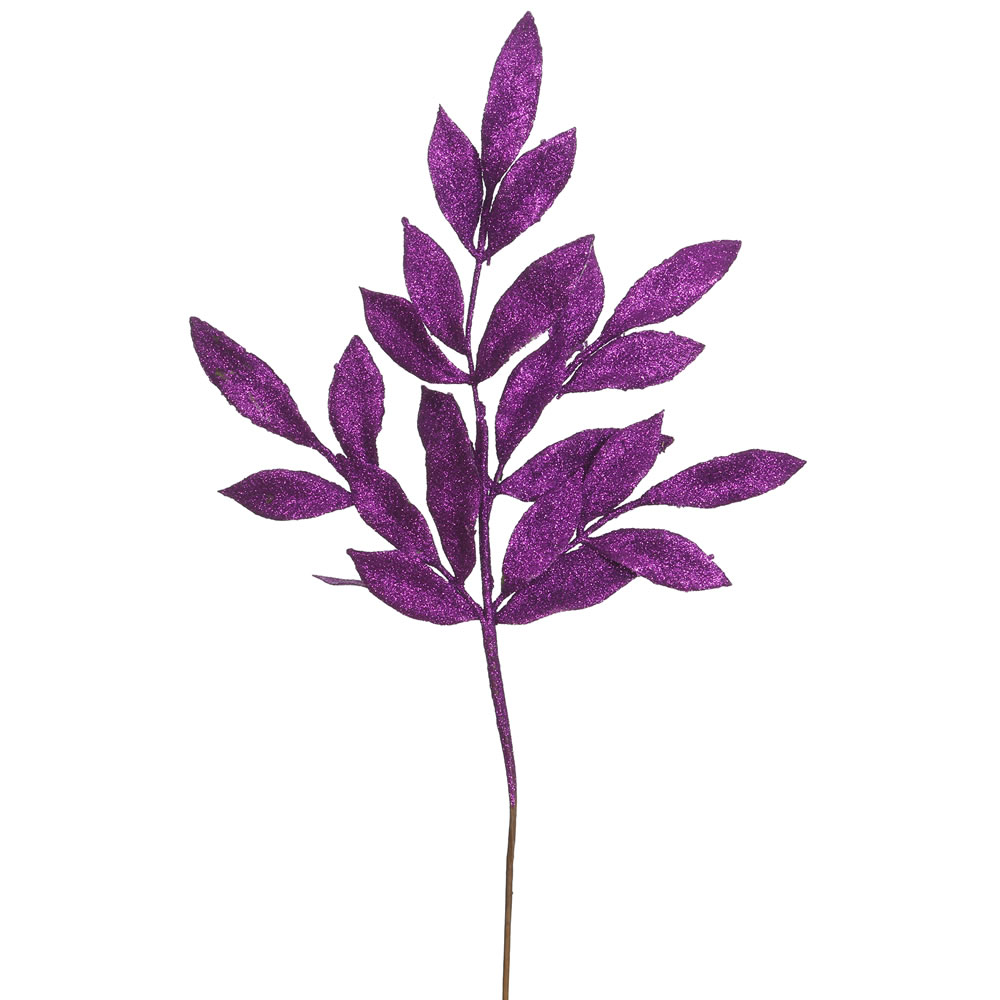 22 in. Purple Glitter BayLeaf Artificial Christmas Spray, 12 per Bag