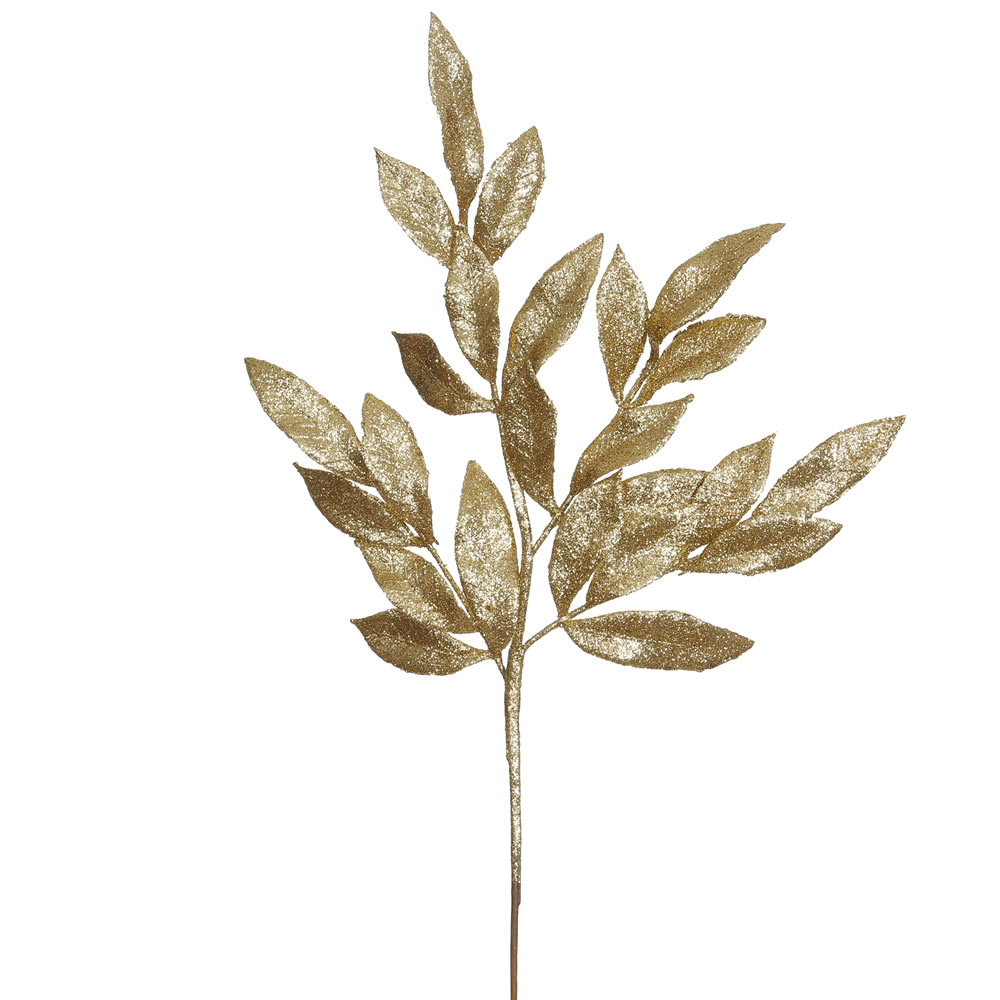 22 in. Gold Glitter BayLeaf Artificial Christmas Spray, 12 per Bag