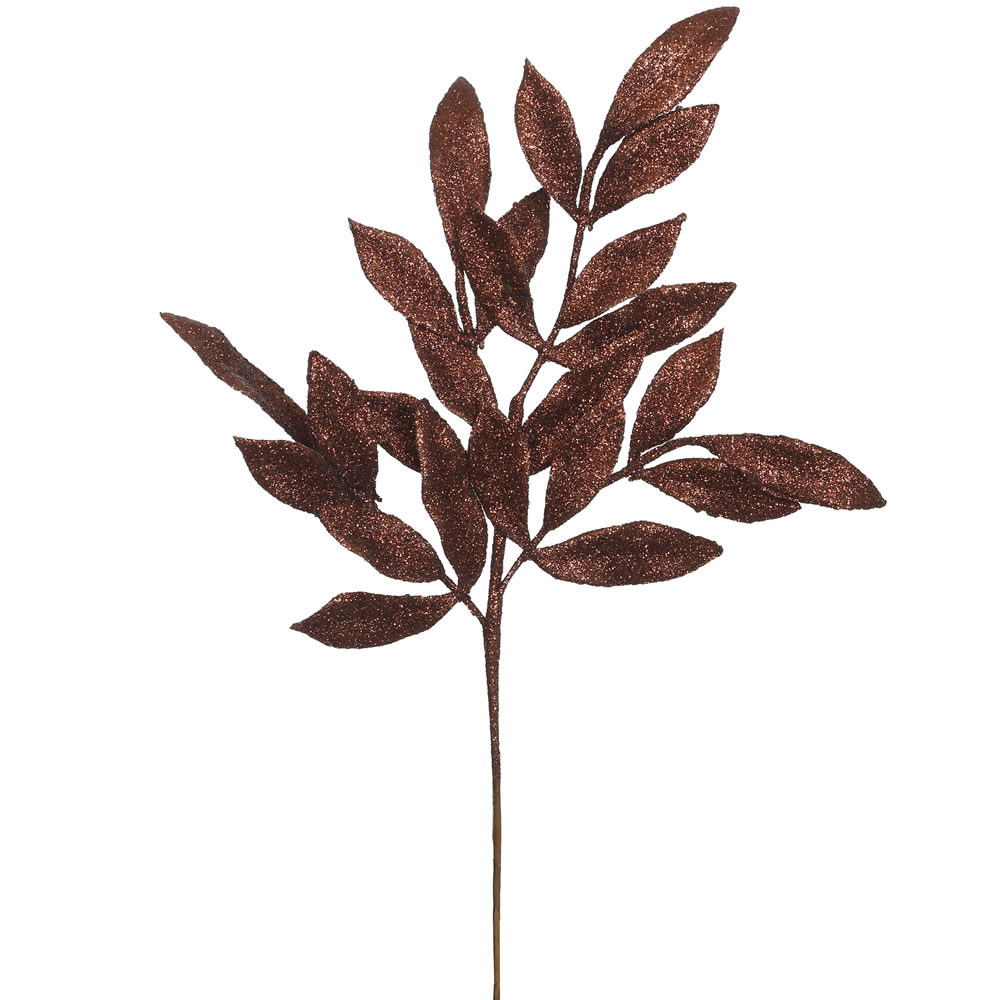 22 in. Chocolate Glitter BayLeaf Artificial Christmas Spray, 12 per Bag