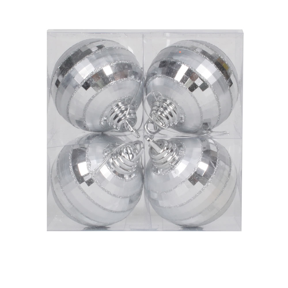 M151407 4 in. Silver Shiny & Matte Mirror Ball Christmas Ornament  4 per Box