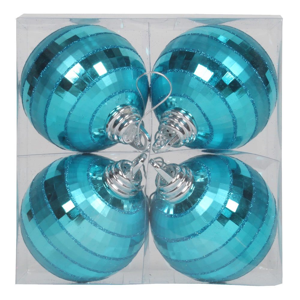 4 in. Turquoise Shiny & Matte Mirror Ball Christmas Ornament  4 per Box