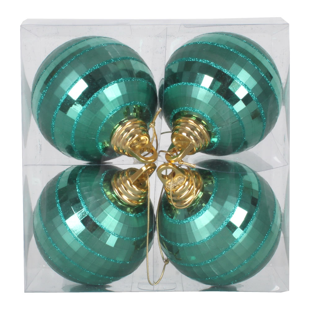 4 in. Emerald Shiny & Matte Mirror Ball Christmas Ornament  4 per Box