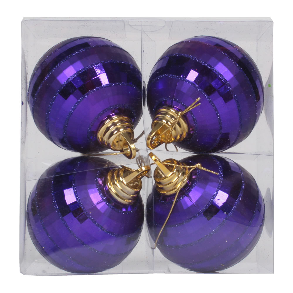 4 in. Plum Shiny & Matte Mirror Ball Christmas Ornament  4 per Box